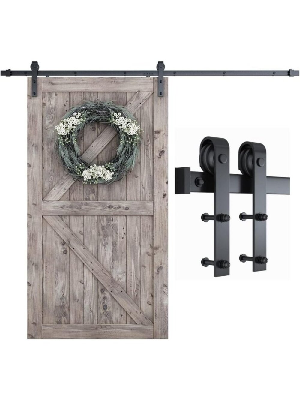 8.2 FT Barn Door Hardware Kit for 48" Wide Panel - Easy Install, Rustic Style